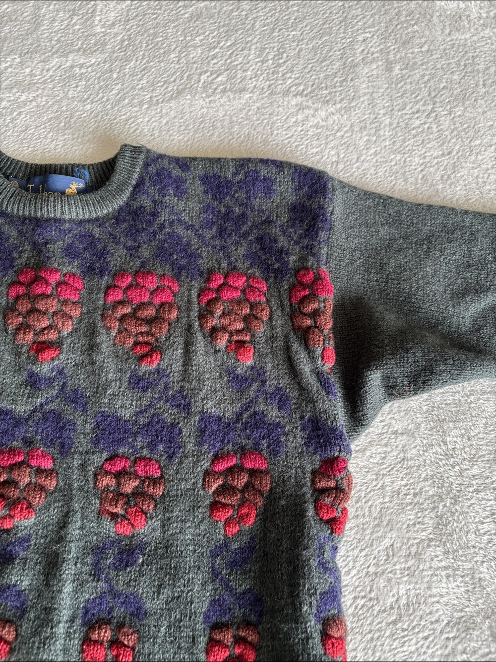 Vintage Tulchan Dark Green Floral 100% Wool Sweater Women’s M Pure Wool - Picture 9 of 9